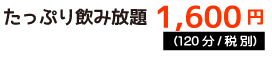 たっぷり飲み放題1,600円（120分・税込）